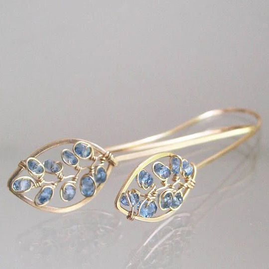 Vintage Blue Hollow Leaf Golden Earrings